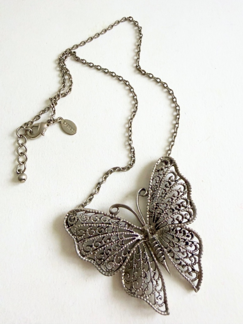 Vintage Y2K Express silver tone filigree butterfly necklace